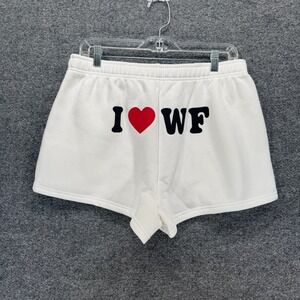 White Fox Shorts Womens Large Frosting I Heart WF Graphic Sweatshorts Fleece NEW